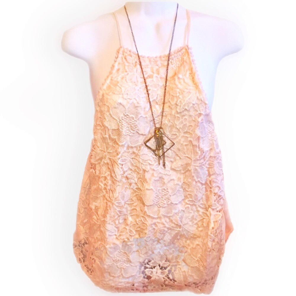 ModCloth pink lace floral tank 90s style - Picture 4 of 7